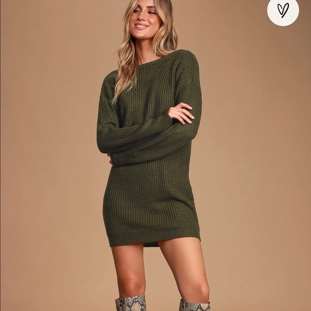 Bringing Sexy Back Olive Green Backless Sweater Dress